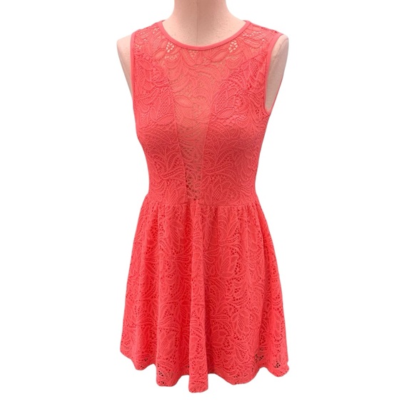 FOR LOVE & LEMONS Coral Lace Fit & Flare Mini Dress - Size S